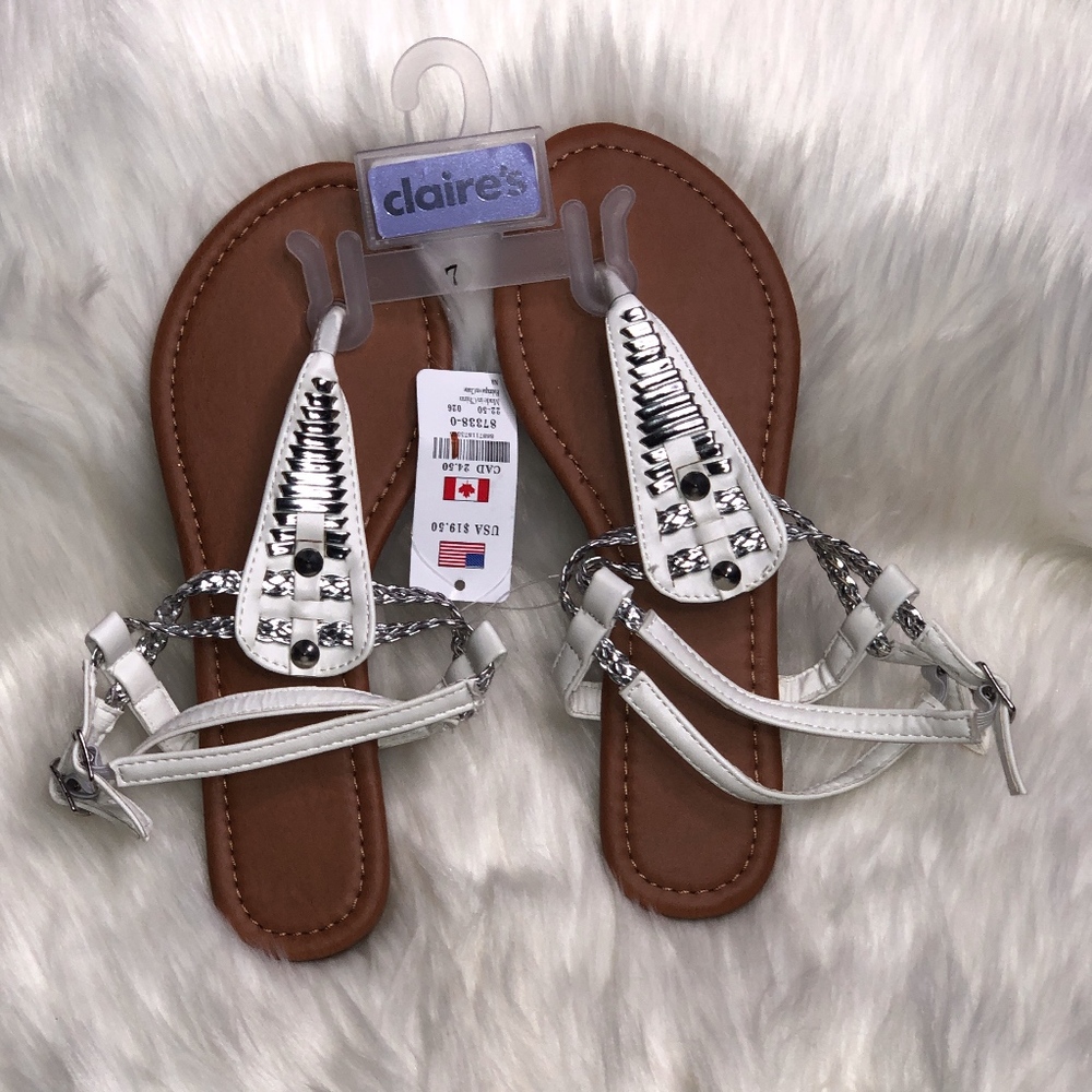 Claire's White and Silver Sandals Size 7